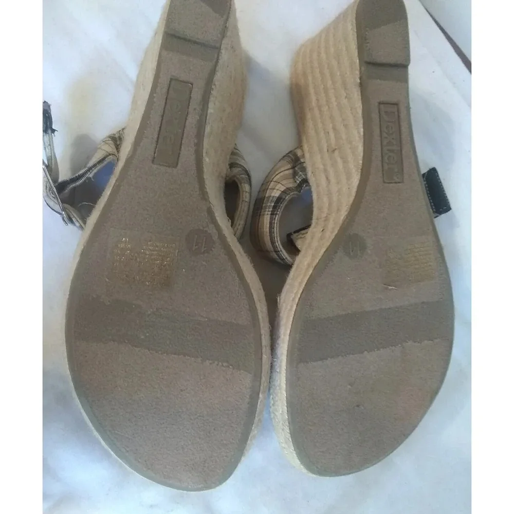 Women's Wedge Sandals Sz 11 Dexter Espadrille Black Tan Jute Hemp Heel READ‎